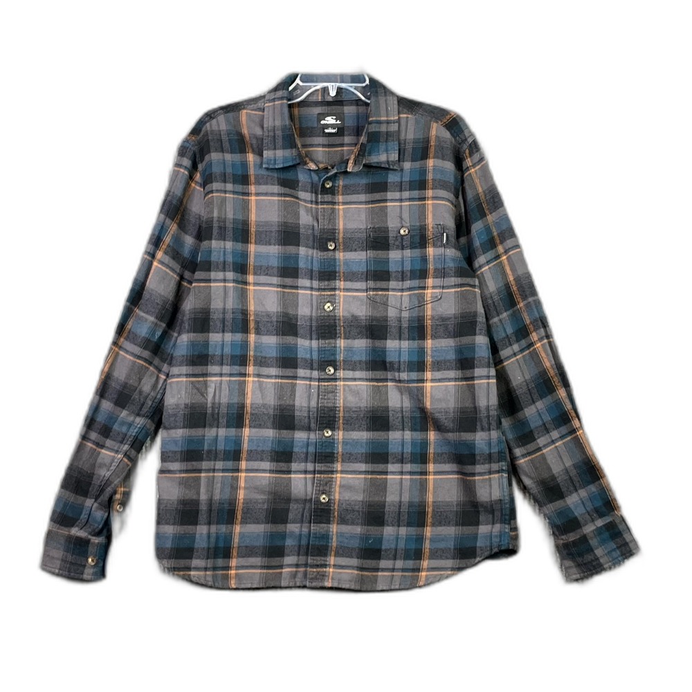 O'Neill Standard Fit Flannel Shirt Womens L Plaid Button Up Long Sleeve Grunge‎